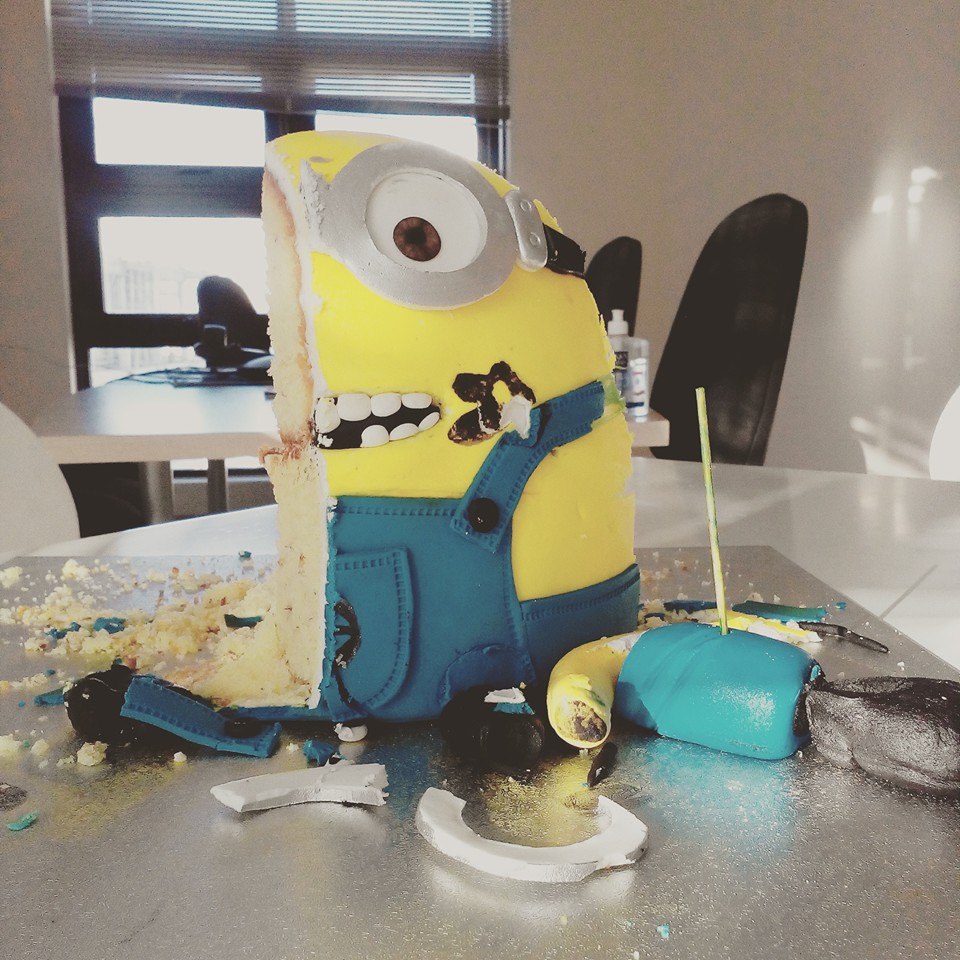 The Minion Birthday Cake in half