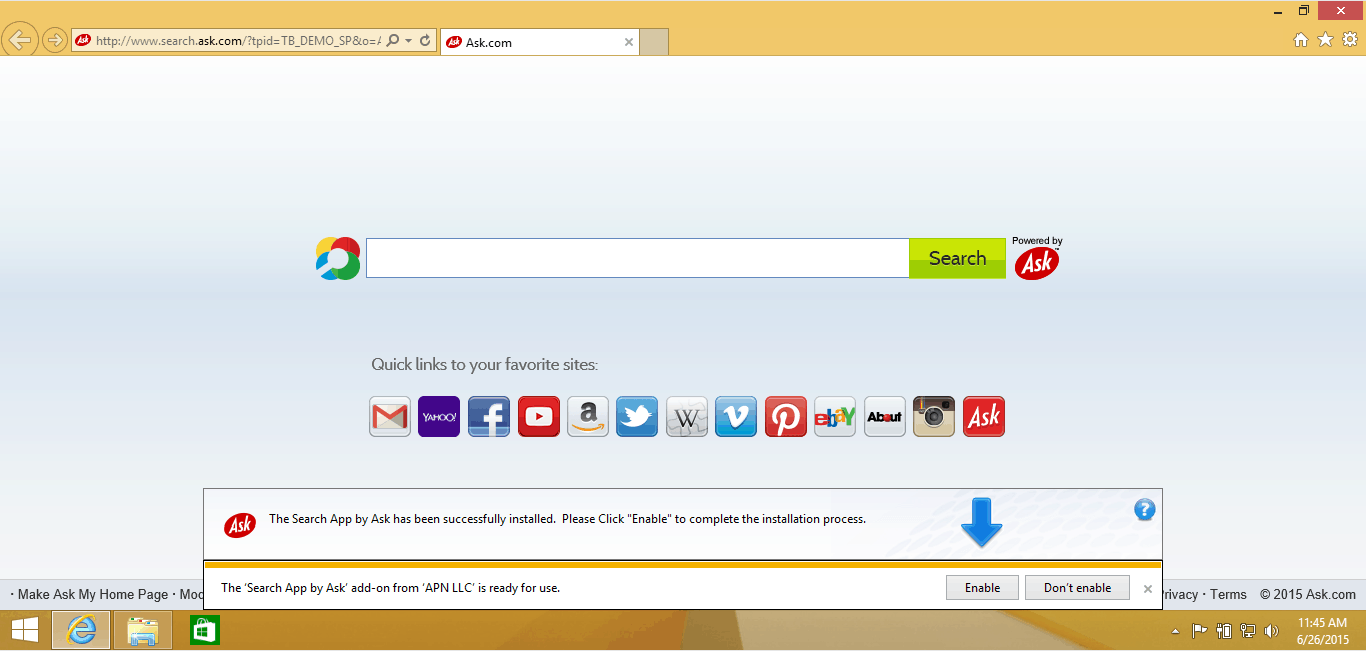 Ask.com toolbar in Internet Explorer