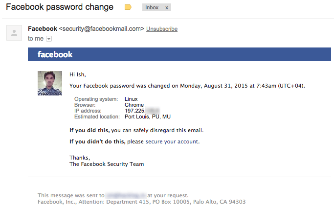 Facebook Password Notification