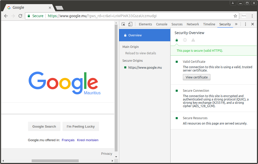Google Chrome - SSL certificate - Security tab